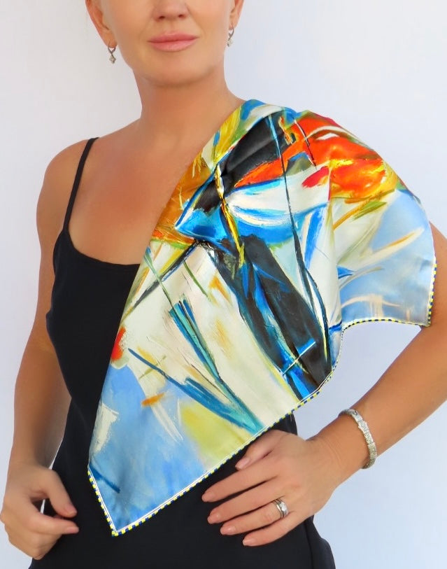 high-end-silk scarf original contemporary art Olga McNamara large paintings for modern interiors